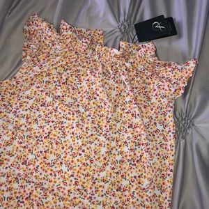 NWT Adrianna Papell floral ruffle mock neck tank